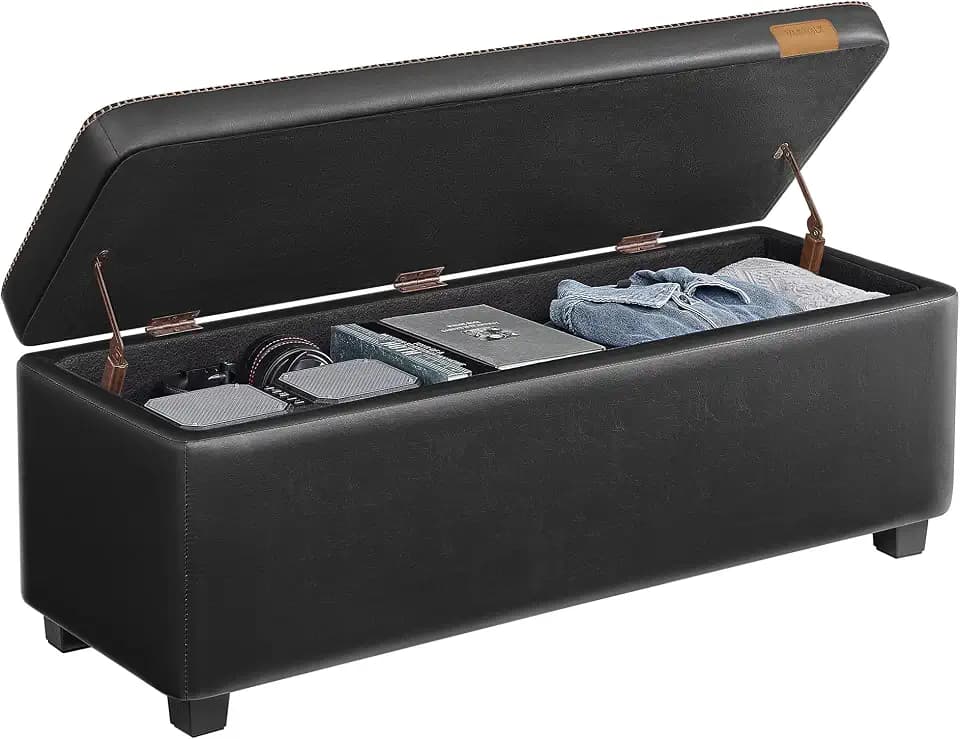 VASAGLE Storage Ottoman Bench with Stitching, PU Leather, Entryway Bedroom