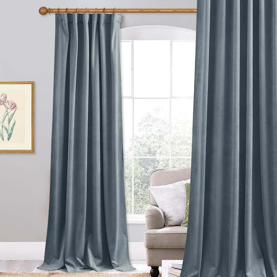 StangH Stone Blue Room Darkening Velvet Curtains W52 x L84 inches 1 Panel