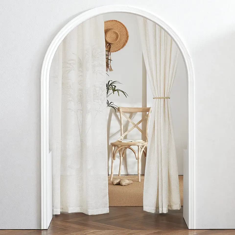 RYB HOME Light Filtering Linen Sheer Curtains 72 inch Long for Farmhouse