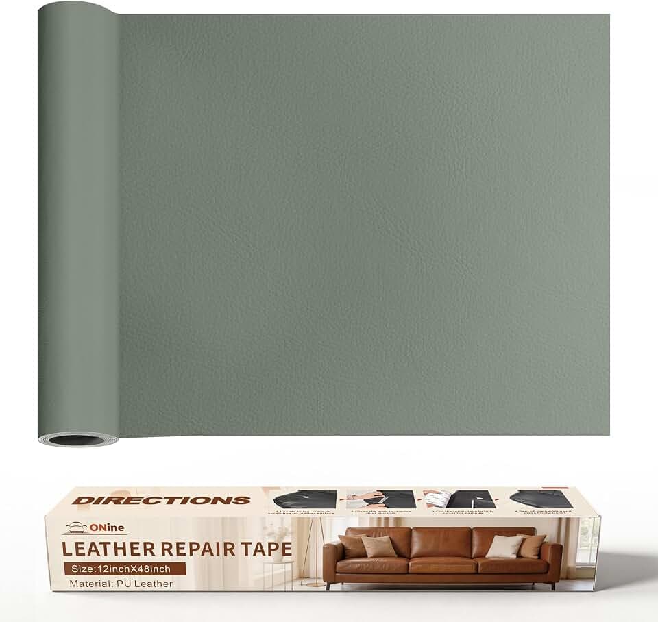 ONine Leather Repair Patch,Leather Repair Tape, 12 x 48 inches Leather Repair Patch for Furniture,Vinyl Repair Kit,Leather Couch Patch,for Sofas, Furniture, Car Seats(Blue Gray-Litchi Grain)