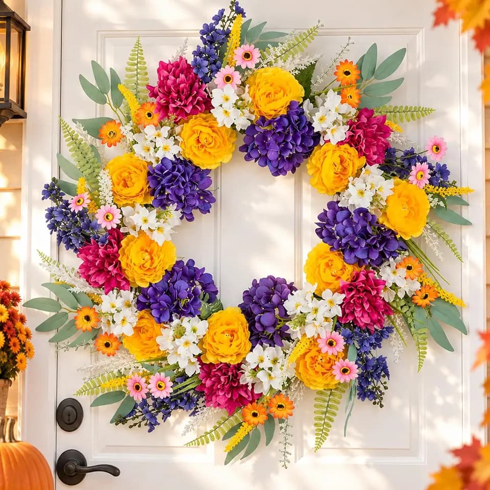 NUPTIO Summer Wreath for Front Door: 26 Inch Spring Wreaths for Outdoor