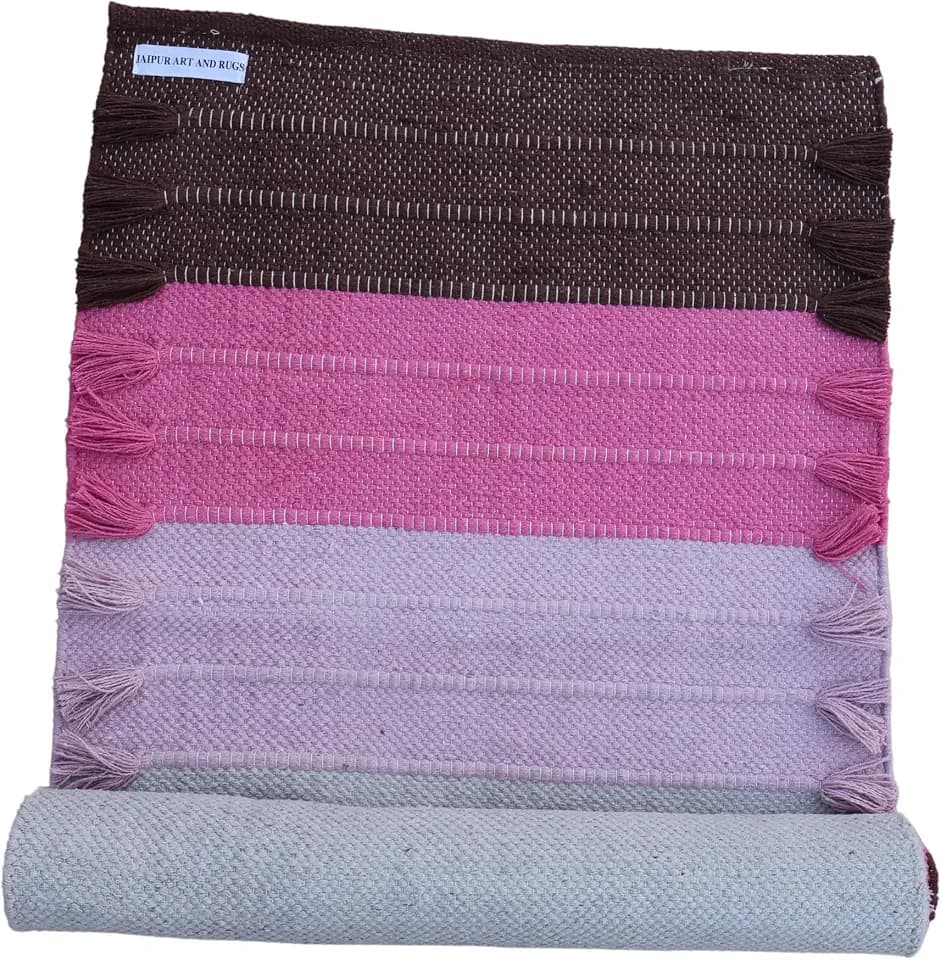 Jaipur art & Rugs Cotton Yoga Mat - Eco-Friendly Hand-Woven Rug - Non Slip & Thick (24”x72”x5mm) for Everyday Fitness at Home - Comfortable Extra-Long