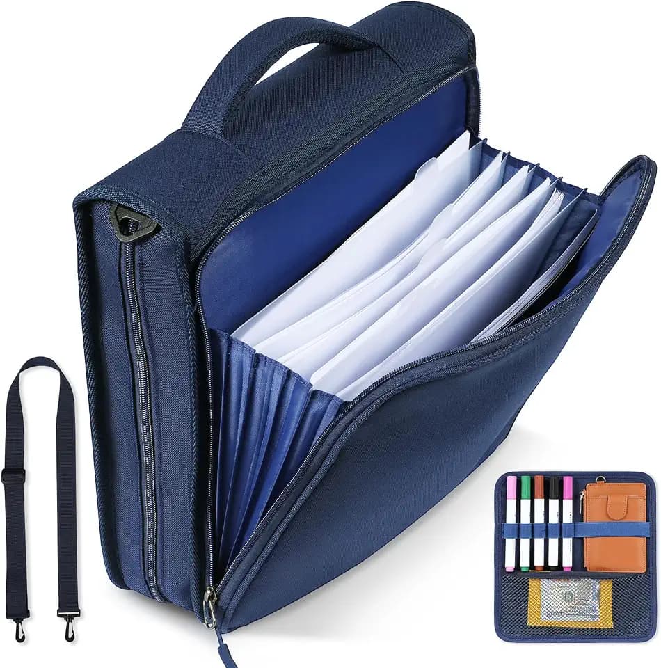2 Inch 3 Ring Zipper Binder with Shoulder Strap & Handle(Blue)