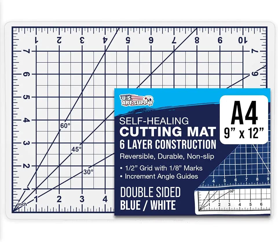U.S. Art Supply 9"x12" Self-Healing Cutting Mat 6-Ply White/Blue