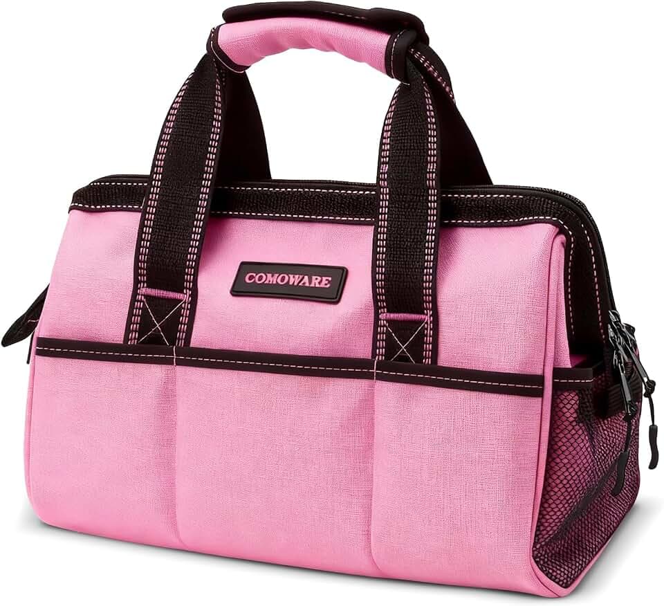 13-Inch Tool Bag for Women, Pink Soft Storage Bag with Inside Pockets