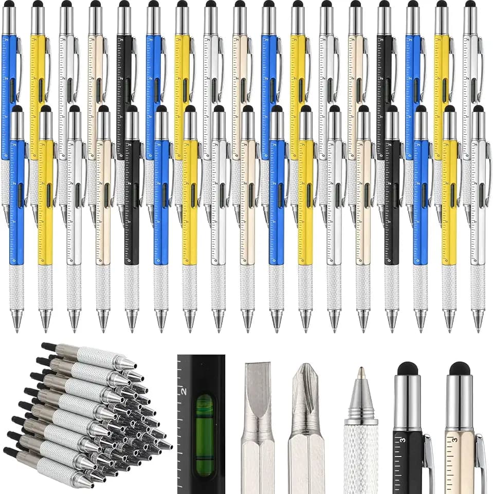 40 Pcs Christmas 6 in 1 Multitool Pens for Dad Husband, Vivid Color