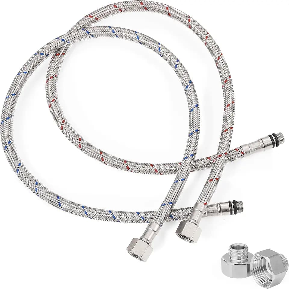 30 Inch Faucet Supply Lines, Bathroom Kitchen Water Supply Line 3/8" Female Compression Thread x M10 Male Connector, Braided Stainless Steel Water Hose for Sink Faucet with 1/2” Adapter (1 Pair)