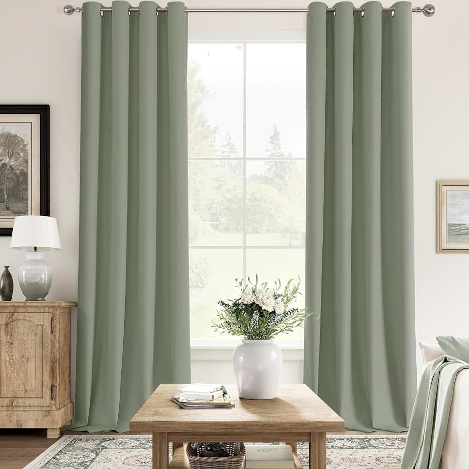 ChrisDowa Sage Green Blackout Curtains 96 Inches Long 2 Panels for Bedroom