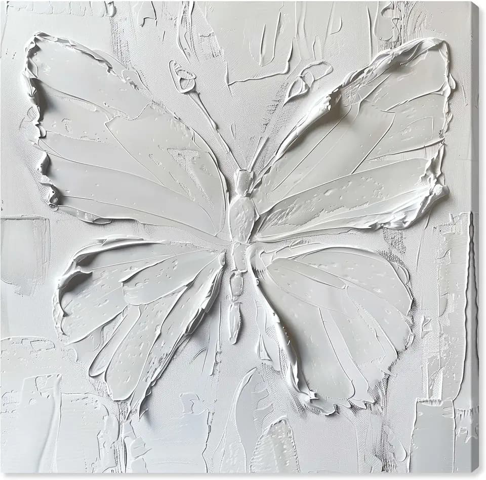 Art Remedy White Butterfly Canvas Elegant White Gold Wall Art, Gallery Wrapped, 40" x 40"
