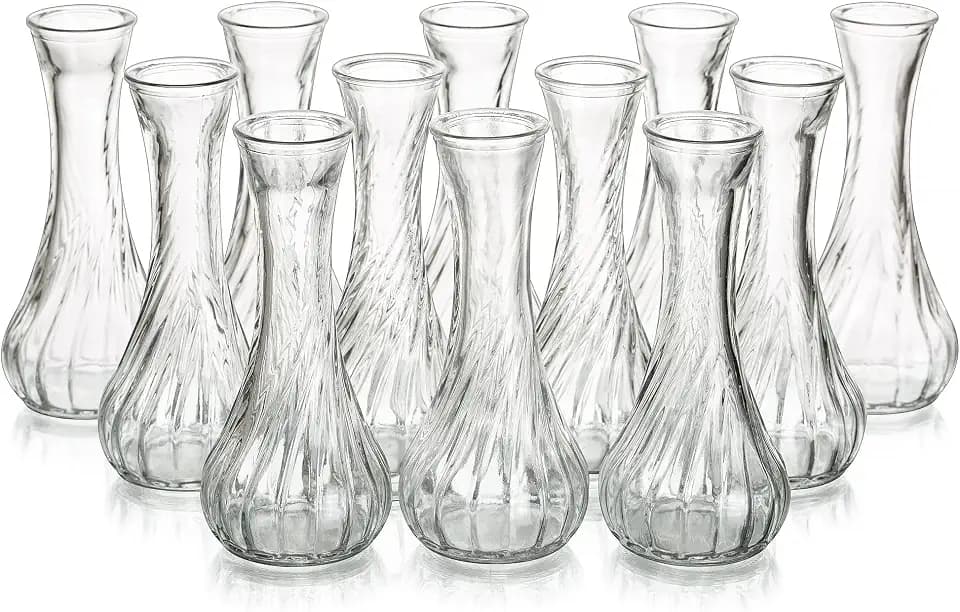 Hewory Glass Bud Vase Set of 12 Small Vases for Flowers, Clear Bud Vases in Bulk, Cute Glass Vases for Centerpieces, Mini Floral Vase for Wedding, Events, Home Decor, Table Centerpiece