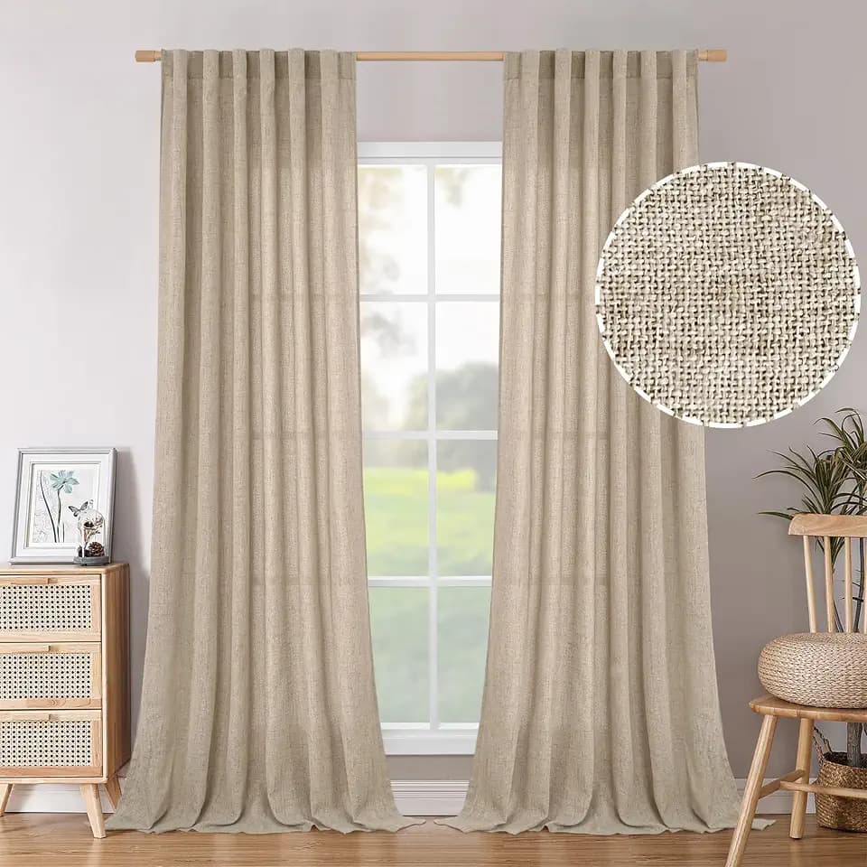 BGment Linen Curtains 90 Inch Length 2 Panels for Living Room, Rod Pocket Light Filtering Window Drapes Privacy Textured for Bedroom Farmhouse Back Tab, Dark Oatmeal, 2 Panels, 52 X 90 Inch