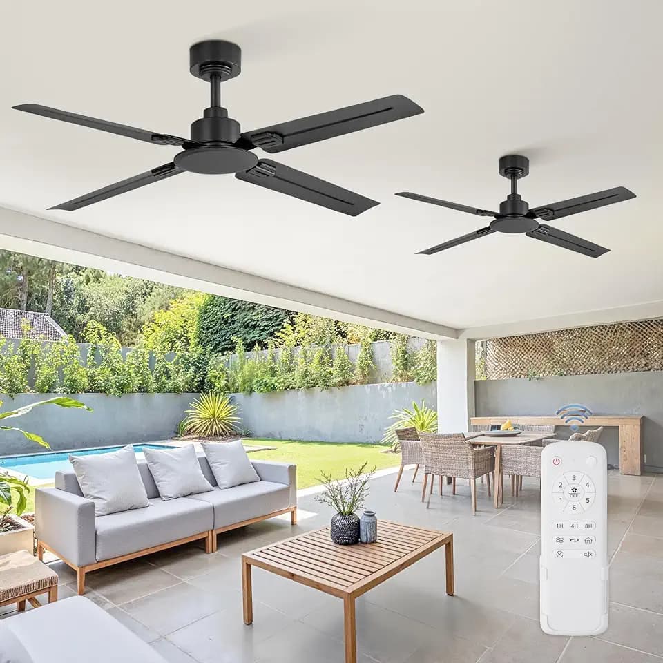 ZMISHIBO 48 Inch Ceiling Fan No Light with Remote, Black(1-Pack)