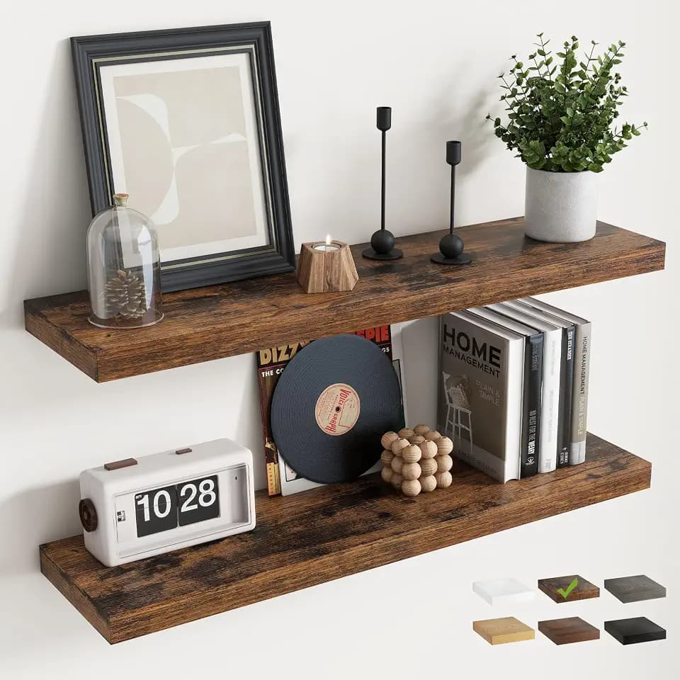 36 Inch Floating Shelves, 8"Deep Wall Shelf, 55 Lbs Capacity, Brown, 2pcs