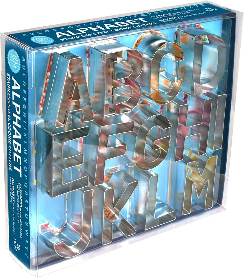 R&M Deluxe Alphabet Cookie Cutter 26-Piece Set – 2.5" Steel A-Z Letter Cutters for Cookies, Fondant, Sandwiches & Crafts