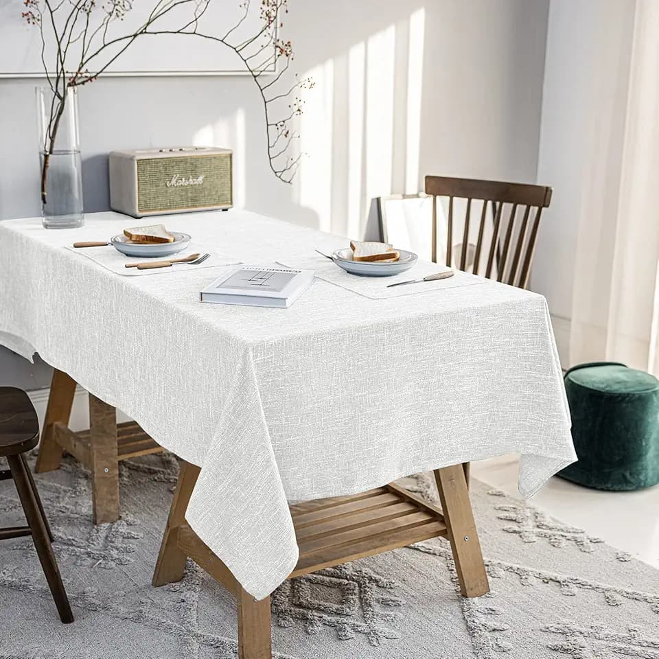 Waterproof Linen Tablecloths Rectangle Table Cloth(54"x102") White