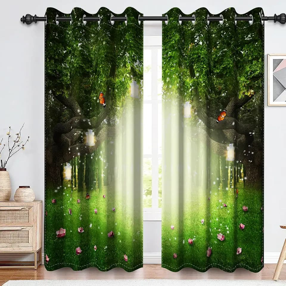 42x84 Inch Enchanted Forest Blackout Curtains for Bedroom Jungle Curtain 