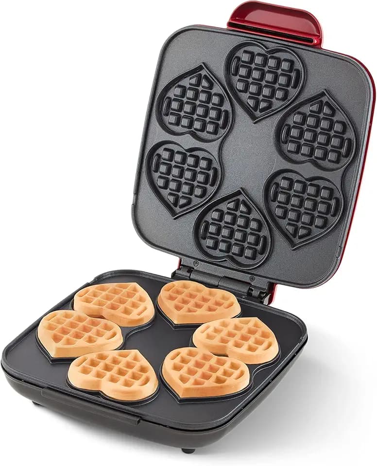 Dash Multi Mini Heart Waffle Maker, Makes 6 Hearts at Once, Red
