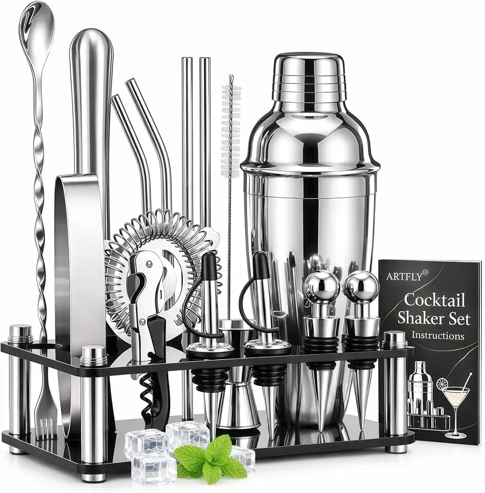 Cocktail Shaker Set, 18-Piece Bartender Kit with Stand, Bar Tool Set