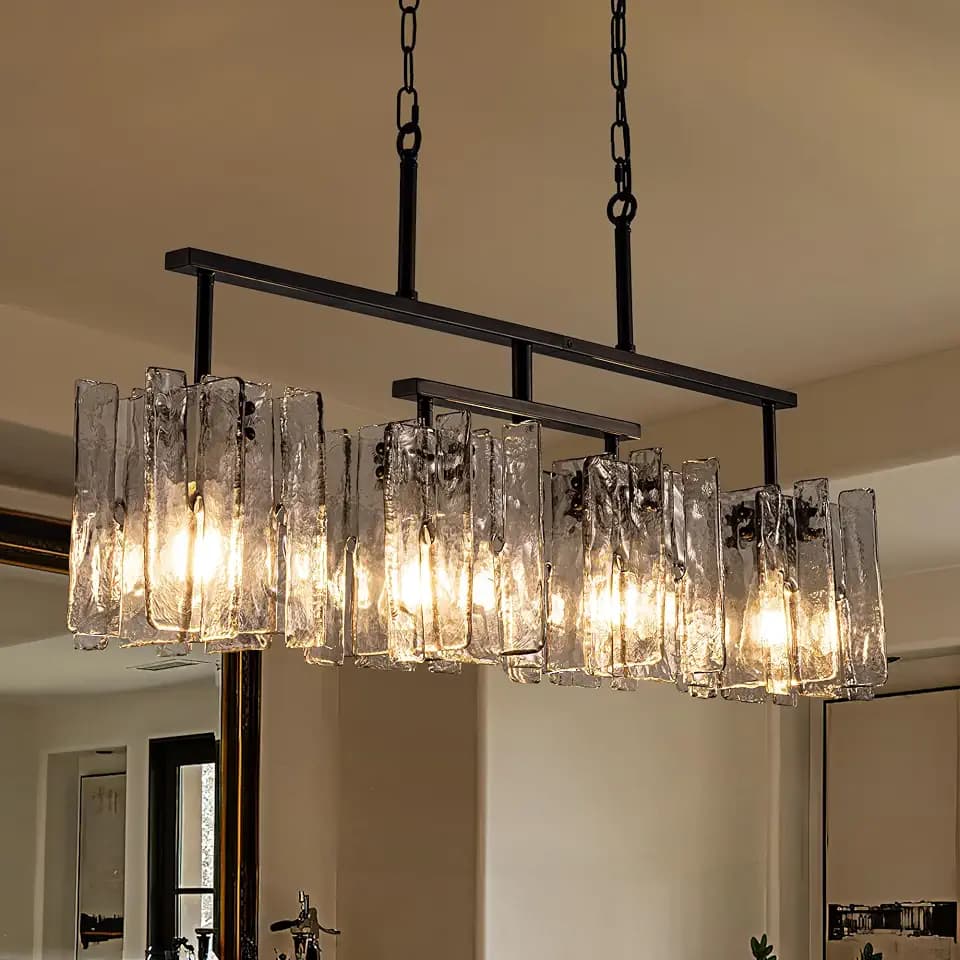 TOCHIC Black Modern Chandeliers for Dining Room, Linear Glass Chandelier