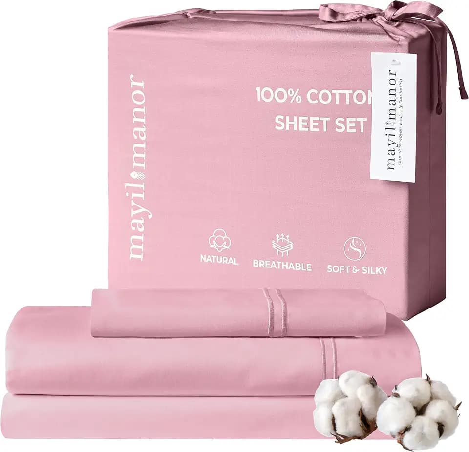 Twin Sheet Set, 500 TC Single-Ply Cotton Sateen, 3-Piece, Blush