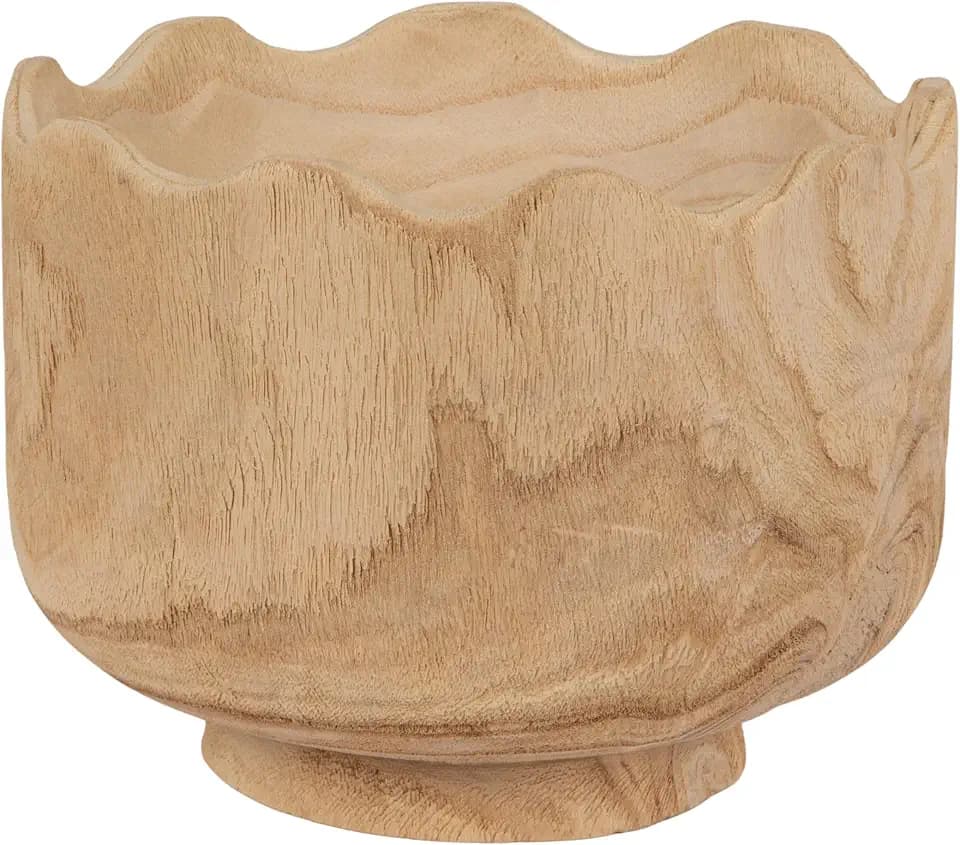 Creative Co-Op Tall Scalloped Edge Paulownia Wood Decorative Bowl, Natural Finish