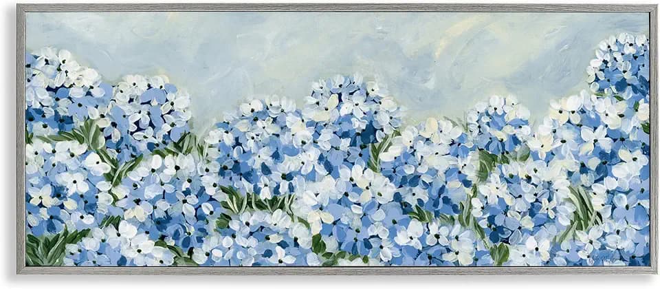 Blue Hydrangea Meadow Floral, 13 x 30 Inch Framed Giclée Print