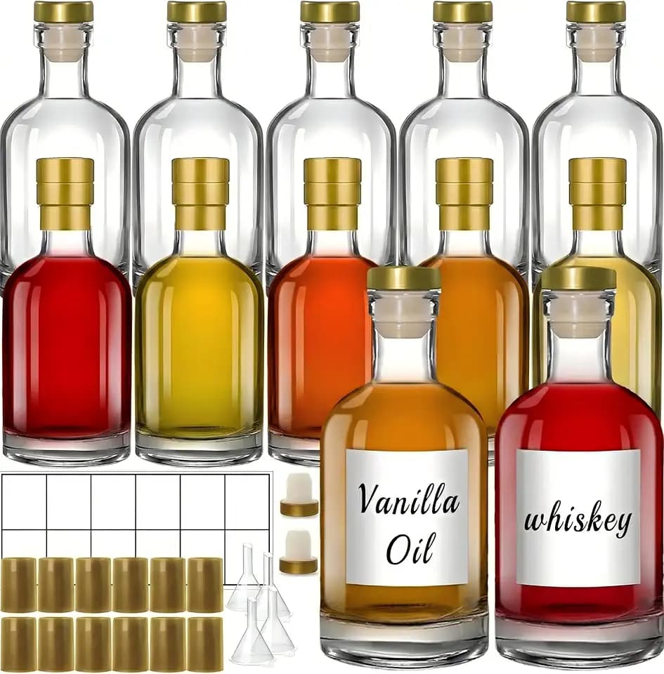 TBWIND 12 Pack 12oz/375ml Clear Glass Bottles with T-Top Cork Stoppers