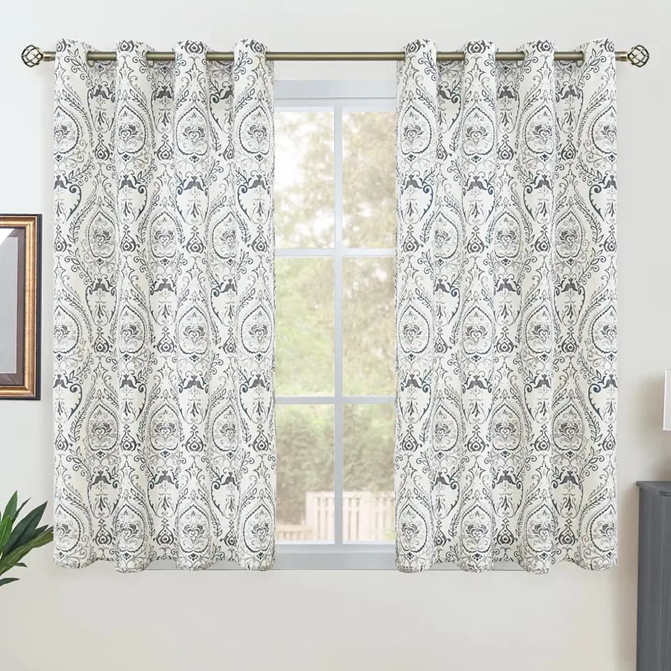 LAMIT 54 inch Length Linen Curtains for Living Room, Greyish Blue, 2 Panels