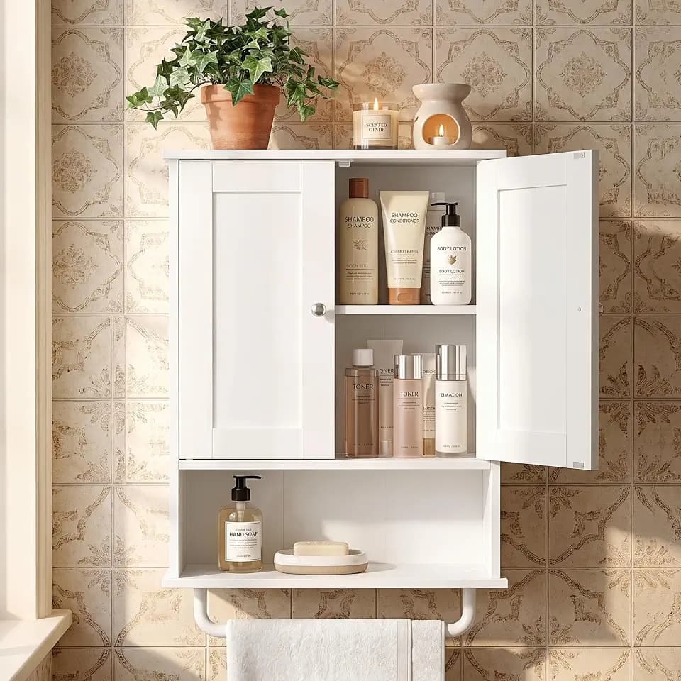 VASAGLE Wall Mounted Cabinet, Bathroom Storage, 2 Doors, Adjustable Shelves