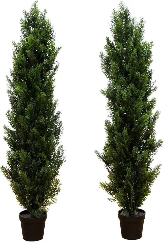 Nearly Natural 4 ft Artificial Cedar Topiary UV-Resistant (Set of 2)