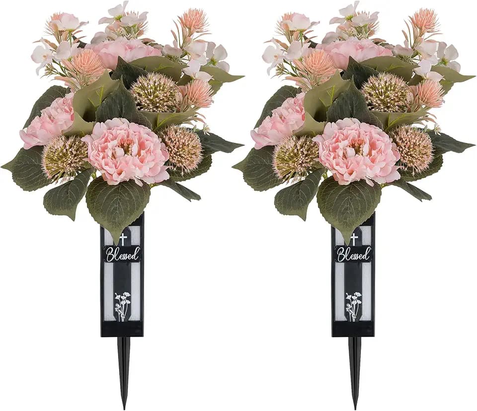 Artificial Flowers for Cemetery Decorations: with Vases, 2 Pcs
