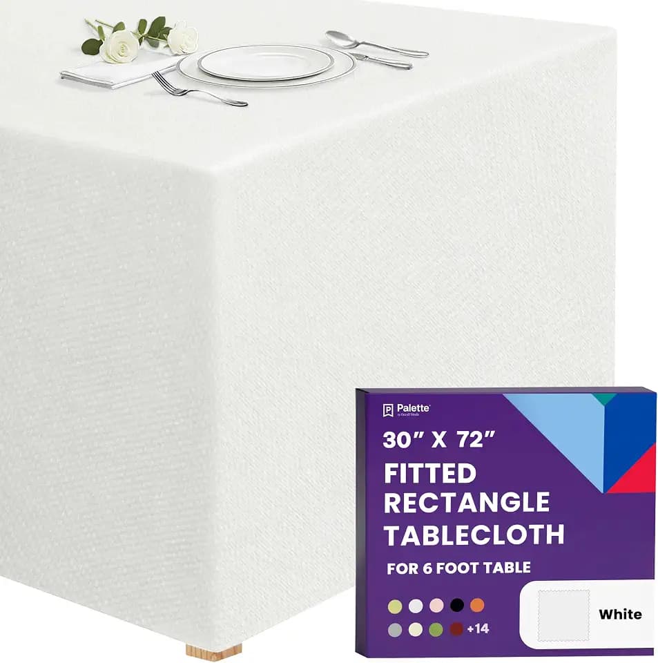 Gee Di Moda Fitted Tablecloth - 72 x 30 Inch White Floor-Length Fitted Table Cloth for 6 Foot Rectangle Table, Heavy Duty Washable Fabric for Parties, Dinner, Weddings, Baby Shower & Trade Show