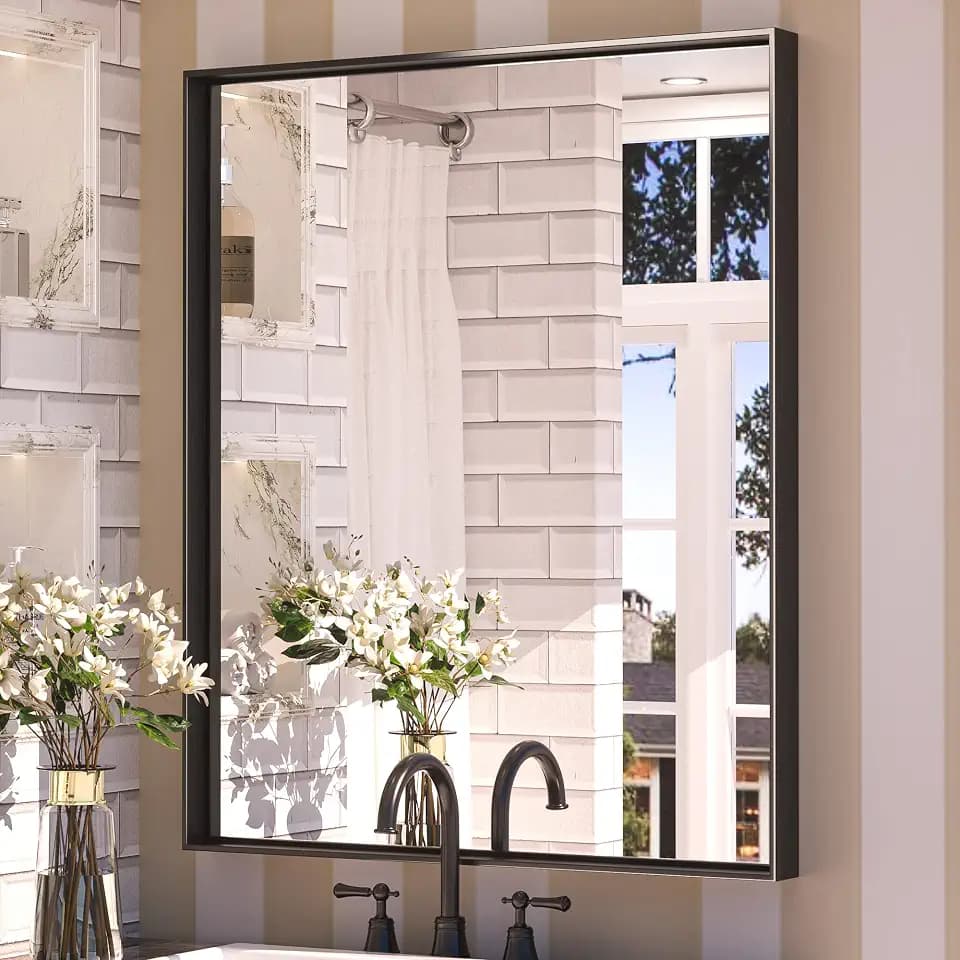 Keonjinn 30x36 Inch Black Bathroom Mirror for Over Sink, Rectangular