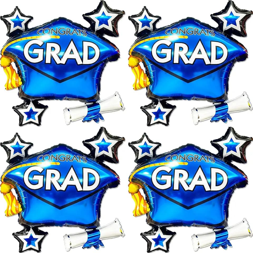 4 Pcs Graduation Cap Balloons, Black Blue Graduation Hat Balloon for Kindergarten High School College Graduation Party Decorations 2026