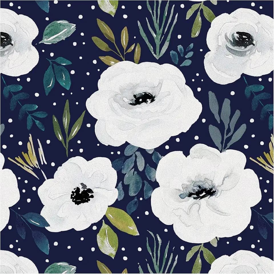 HAOKHOME Peel and Stick Floral Wallpaper Home Decor Removable Navy/White/Blue Vinyl Self Adhesive Mural 17.7in x 9.8ft