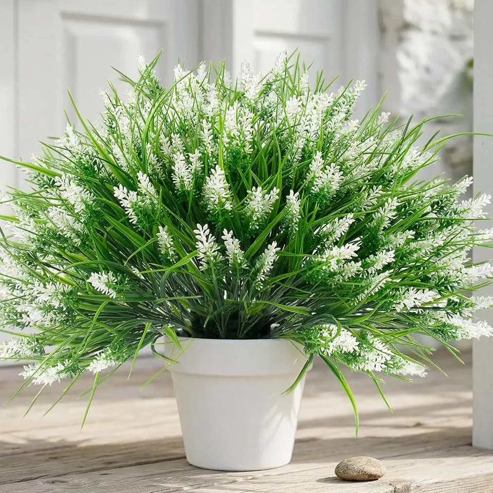 Rowfad 22 Pcs Artificial Outdoor Flowers Fake Outdoor Plants Monkey Grass with Red Flowers for Pot Decor for Window Garden Patio Hanging Planter Pathway Front Porch (22, White)