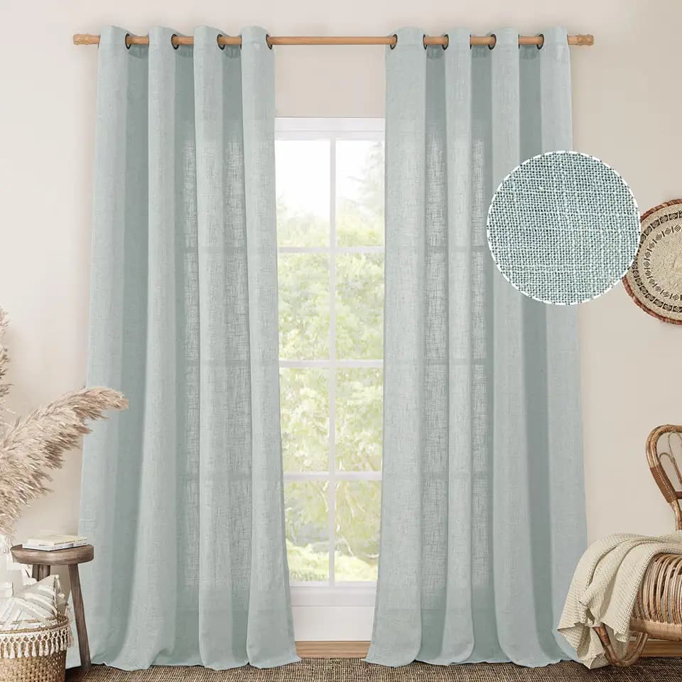 LAMIT Semi Sheer Linen Curtains 95 Inch Length for Living Room 2 Panels