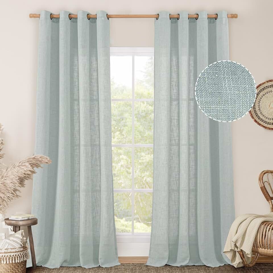 LAMIT 102 Inch Long Sheer Linen Curtains for Living Room 2 Panels Set
