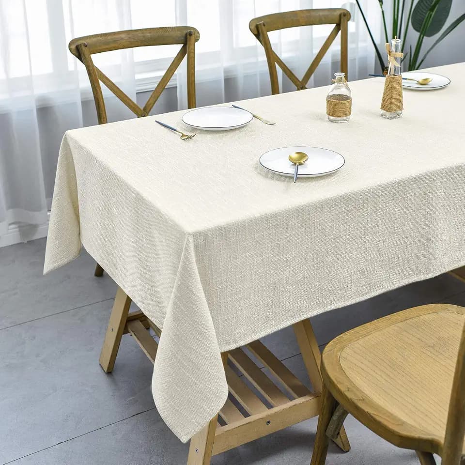 Waterproof Linen Tablecloths Rectangle Table Cloth 54"x70" Beige