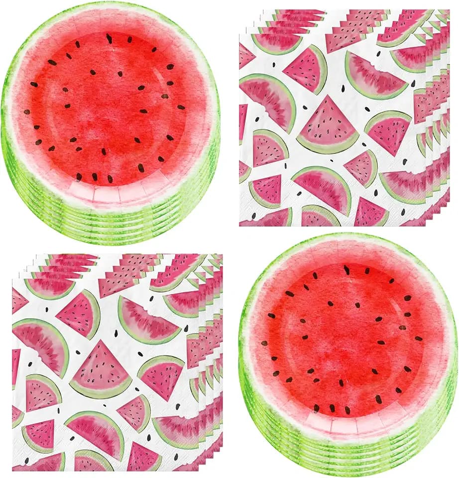 100pcs Pink Watermelon Party Set - 7" Sweet Plates & Napkins for Watermelon Theme Birthday Party Decorations