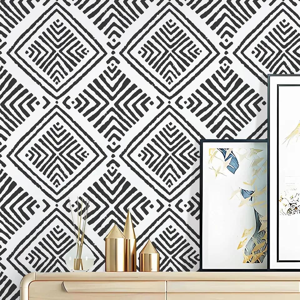 Black and White Peel and Stick Wallpaper, Geometric 197" x 17.3"