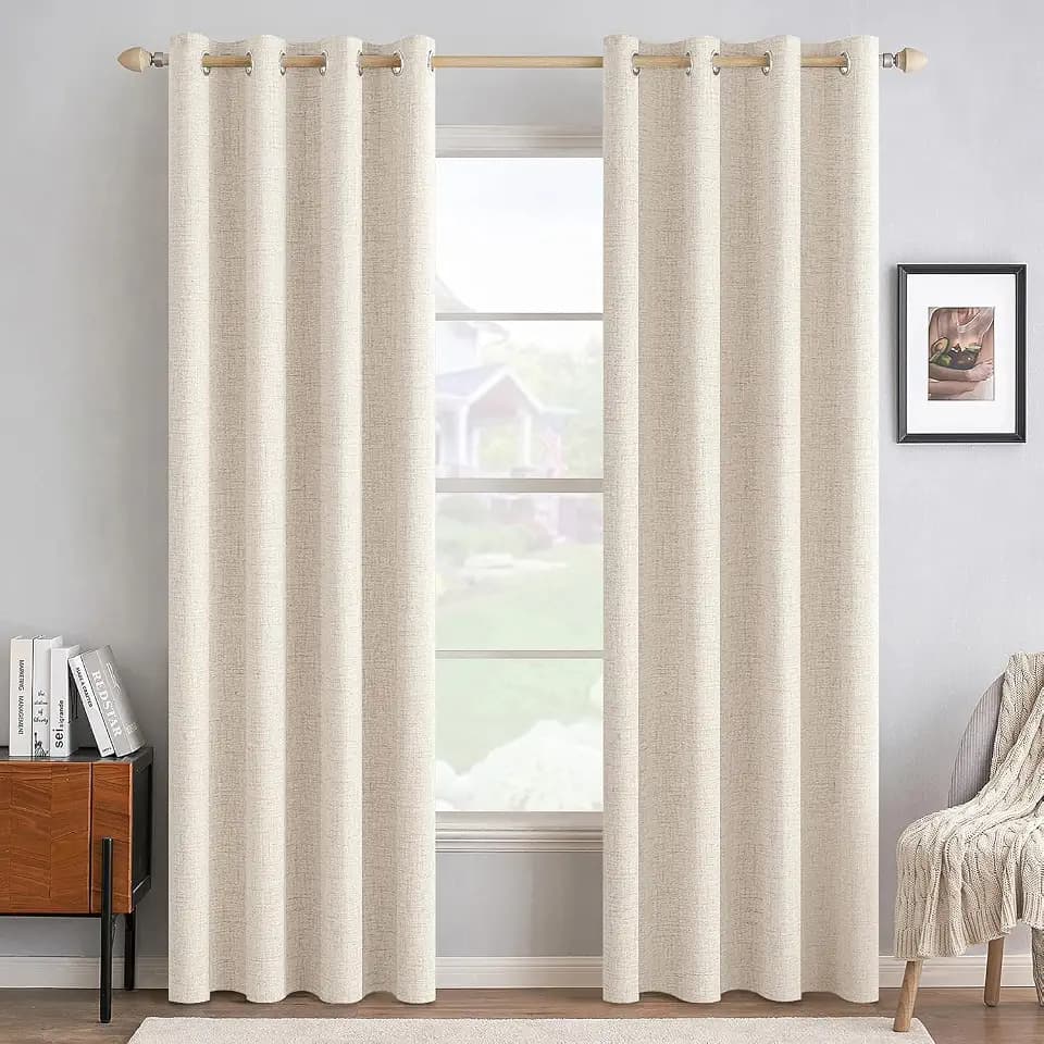 MIULEE 100% Blackout Linen Curtains for Bedroom 52x90 Inches Cream Beige