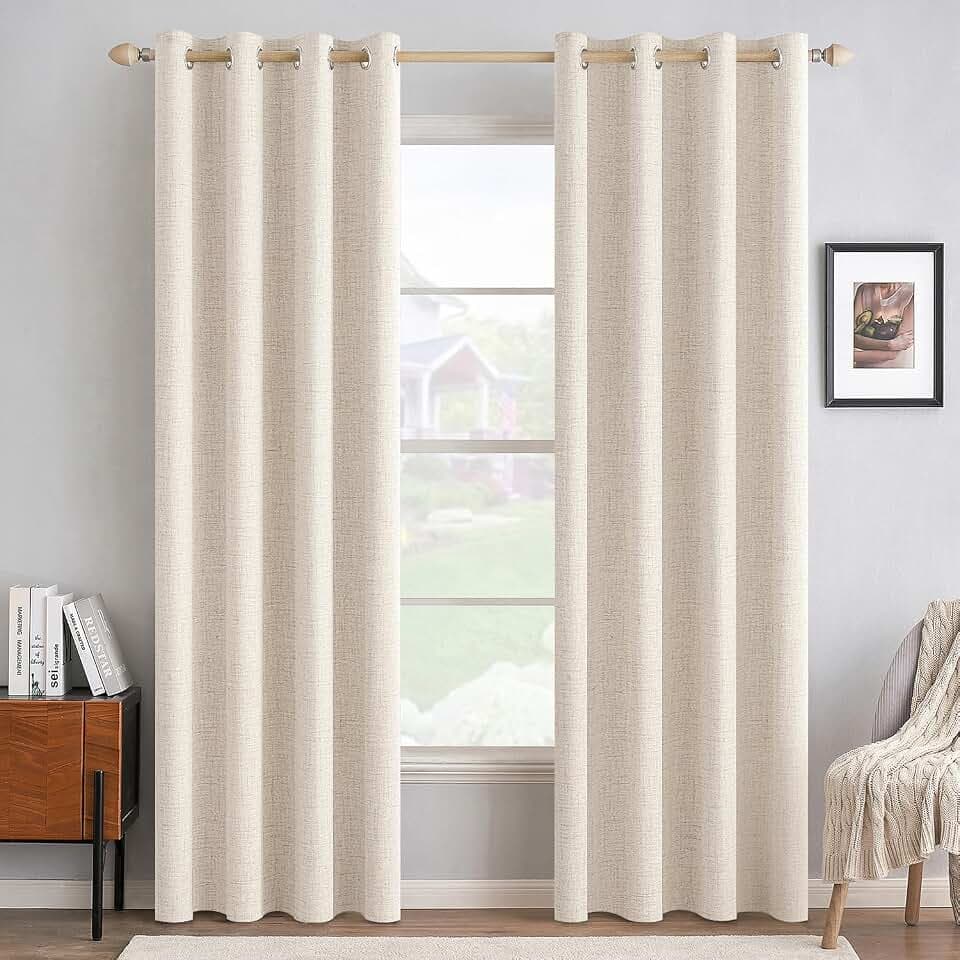 MIULEE 100% Blackout Linen Curtains for Bedroom 52x84 Inches Cream Beige