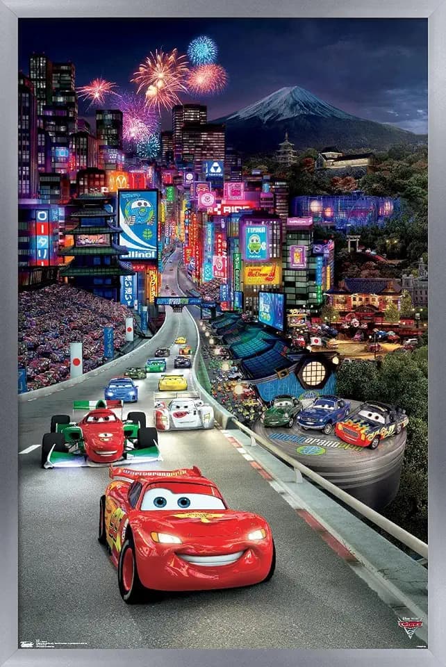 Trends International Disney Pixar Cars 2 - Triptych 1 Wall Poster, 34L x 22.4W, Silver Framed Version