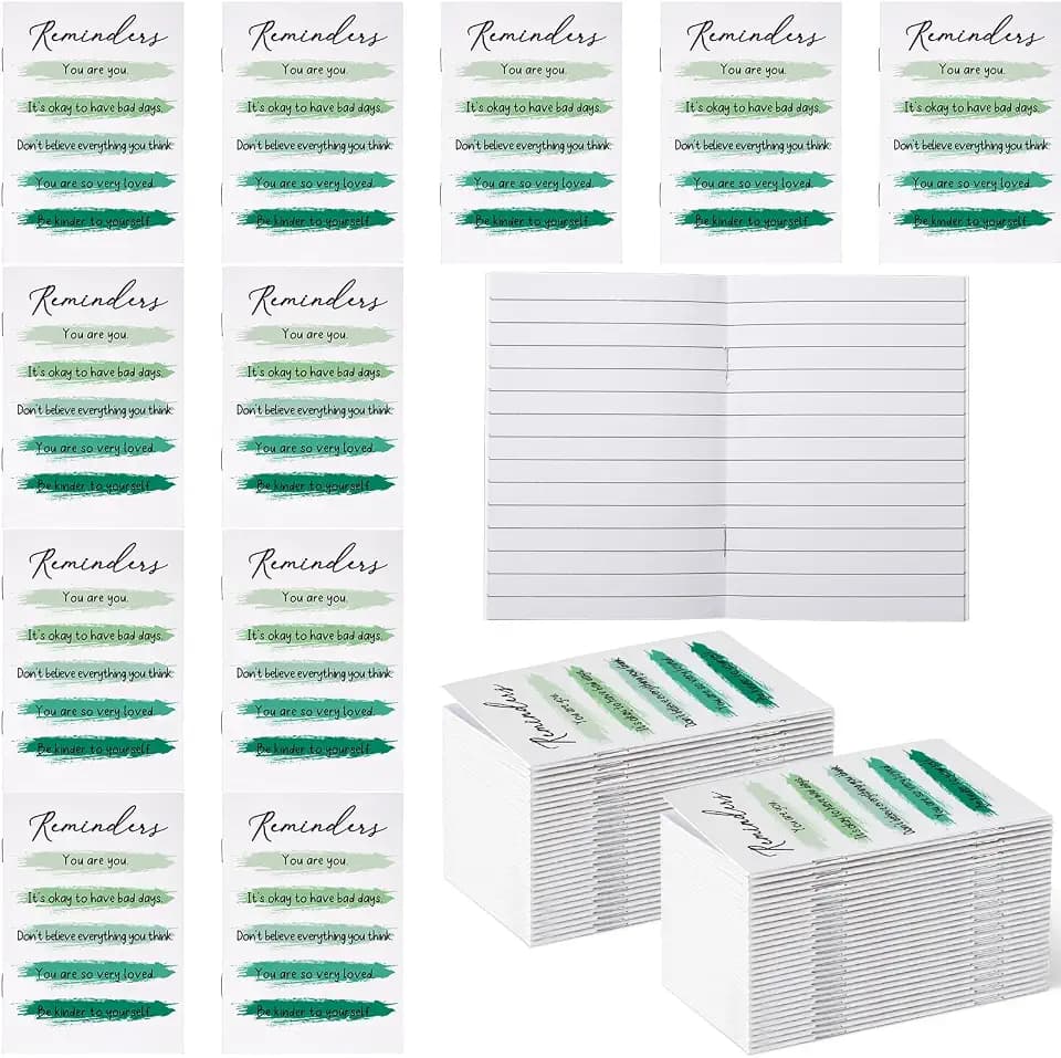 Eaasty 100 Pcs Mental Health Journal Bulk Green Ribbon Little Reminder Gift