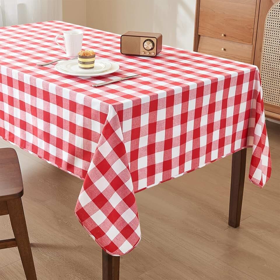 Red and White Table Cloth Rectangle Table Cover 71"x55"