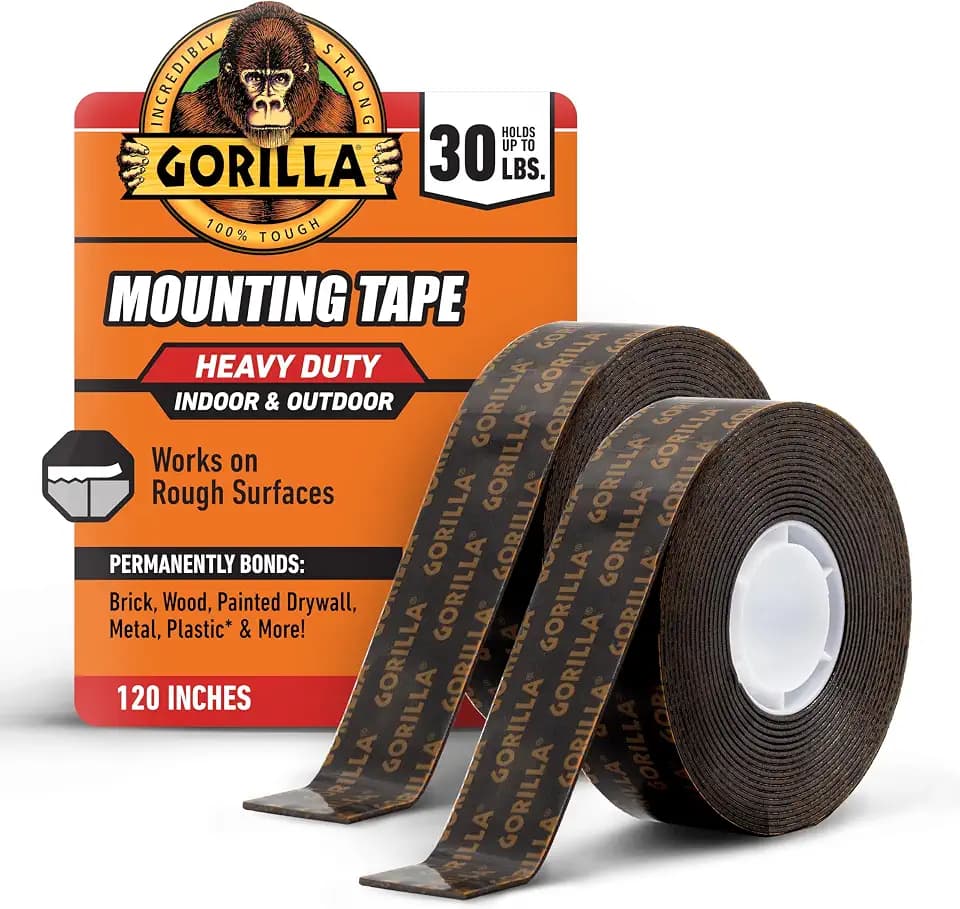GORILLA Heavy Duty Double Sided Mounting Tape, Black Tape, 1" x 120" (Pack of 2) - Weatherproof for Indoor or Outdoor