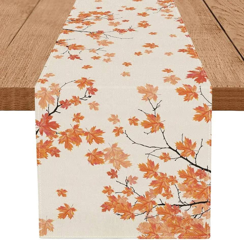 Fall Table Runner Maple Leaf Autumn Harvest Thanksgiving Runners Farmhouse Seasonal Holiday Kitchen Dining Decorations 13 x 90 Inch