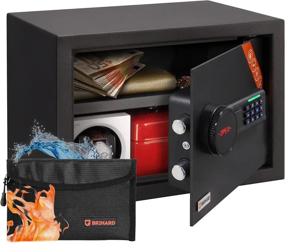 Family Digitaler LCD Tresor mit Zahlencode & Feuerfeste Dokumententasche, 20L Stahl Safe 25x35x25cm, mit Herausnehmbarer Ablage - für Wertsachen, Dokumente, Geld & Mehr