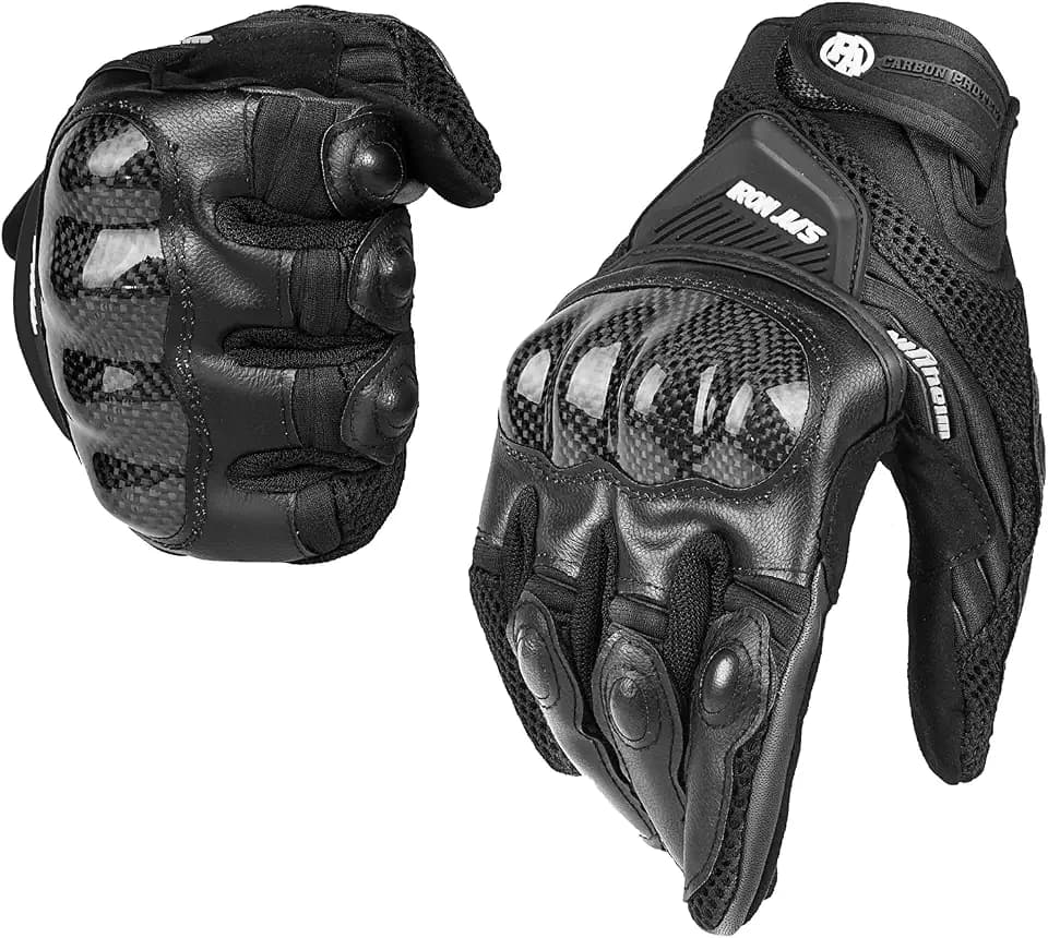BORLENI Motorradhandschuhe Atmungsaktive Motorradhandschuhe Leder Vollfinger Knöchelschutzpolster Touchscreen